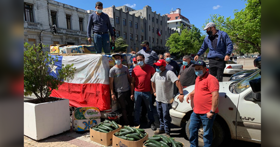 Los agricultores se manifestaron a las afueras de la Municipalidad de Talca Fotos y vídeos (Bárbara Ramos)